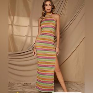 SHEIN Striped High Split Halter Dress